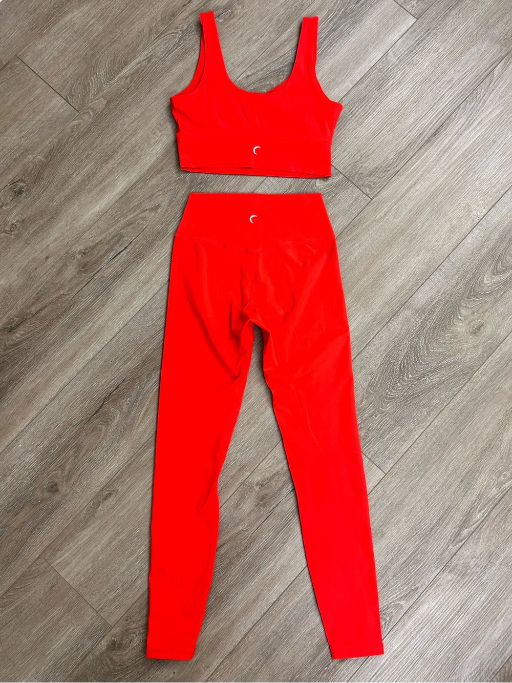 High-Waist Red Leggings with Matching Red Sports Bra Set